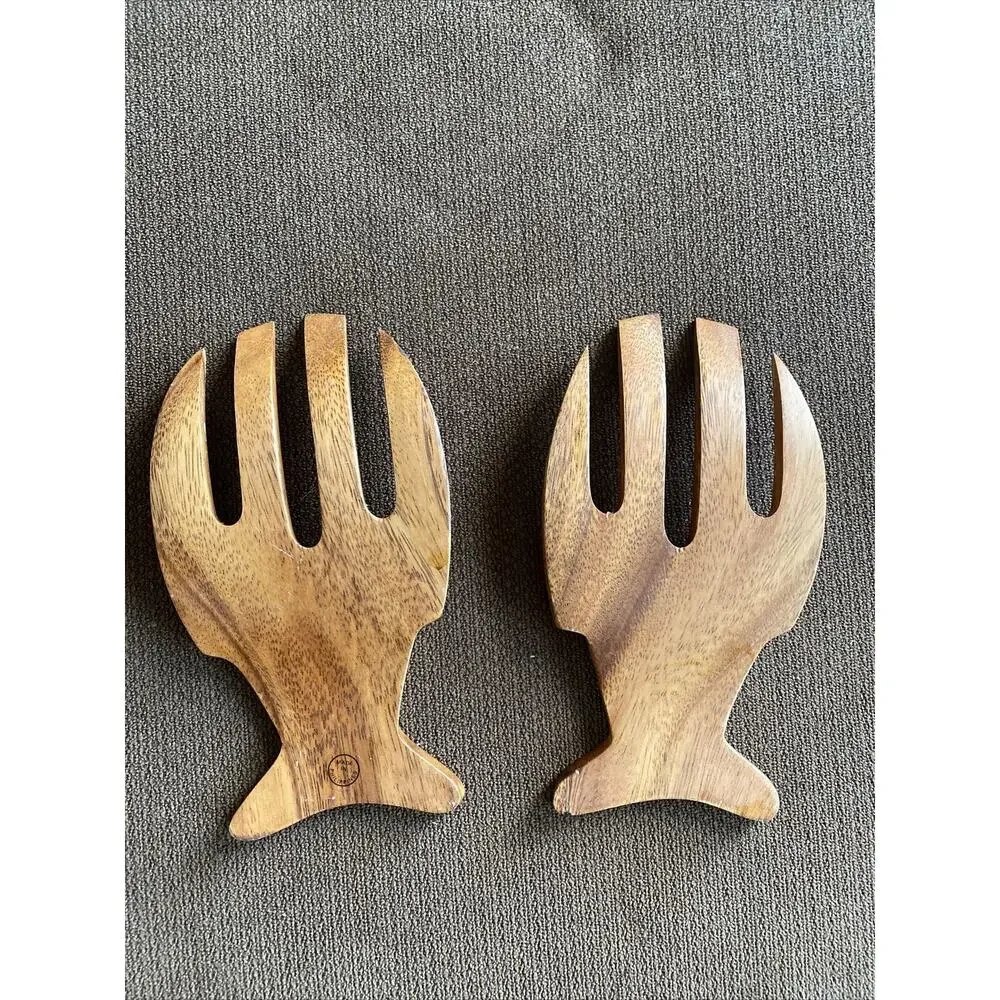 Bamboo Wooden Salad Hands Forks Pasta Tongs Claws Made In Philippines Used Once